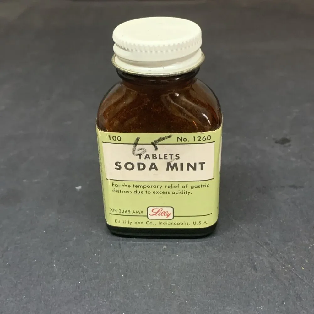 VTG Eli Lilly & Co. Soda Mints Bottle - Some Contents